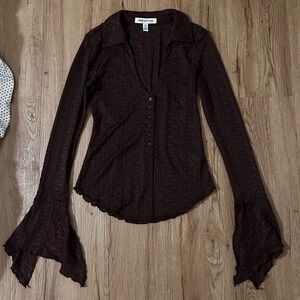 Urban Outfitters Dark Brown Flared Sleeve Blouse